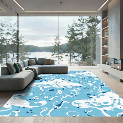 Cool Blue Swirl Abstract Artistry Rug