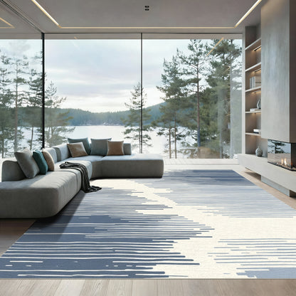 Serene Blue Abstract Horizontal Line Rug