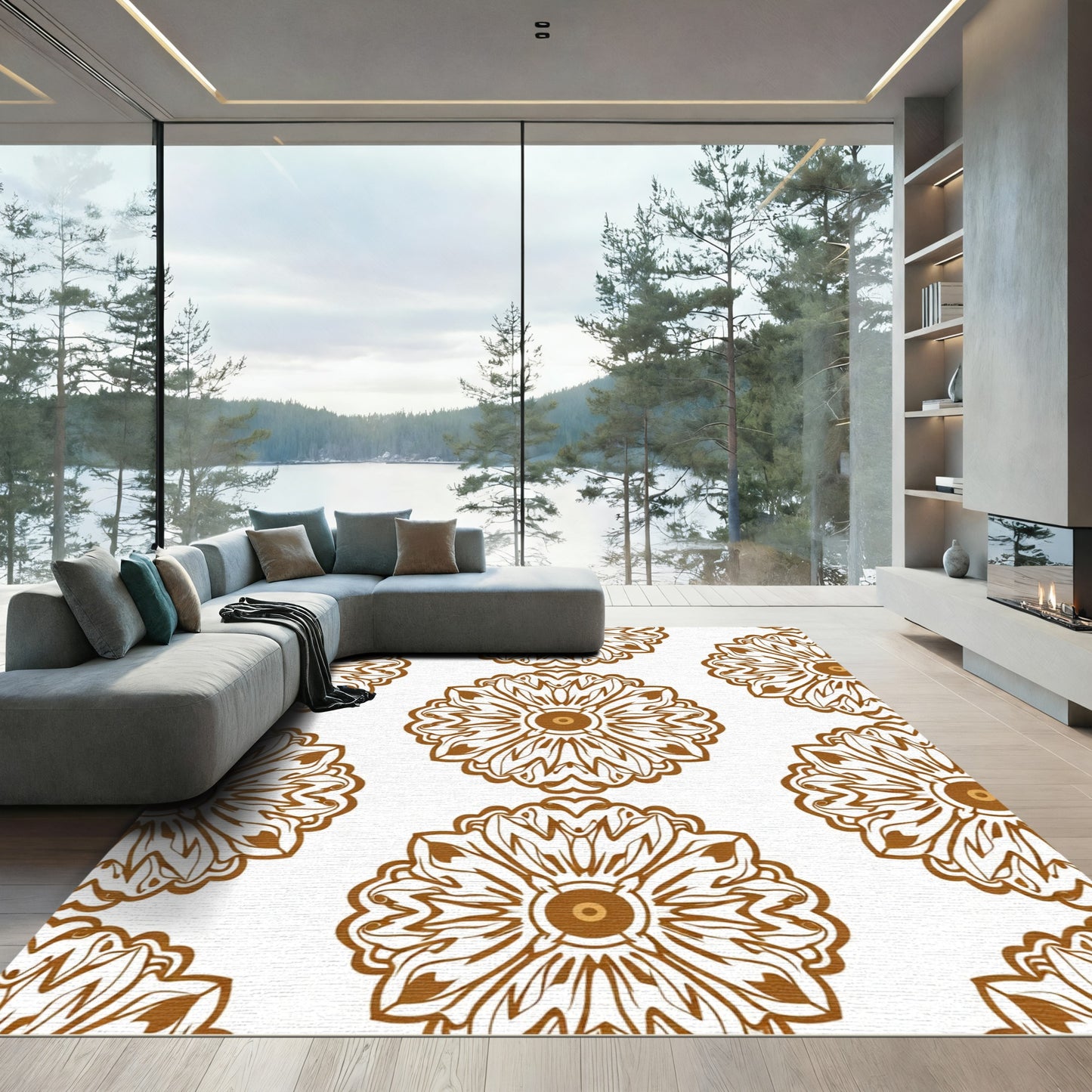 Brown Medallion Floral Symmetry Rug
