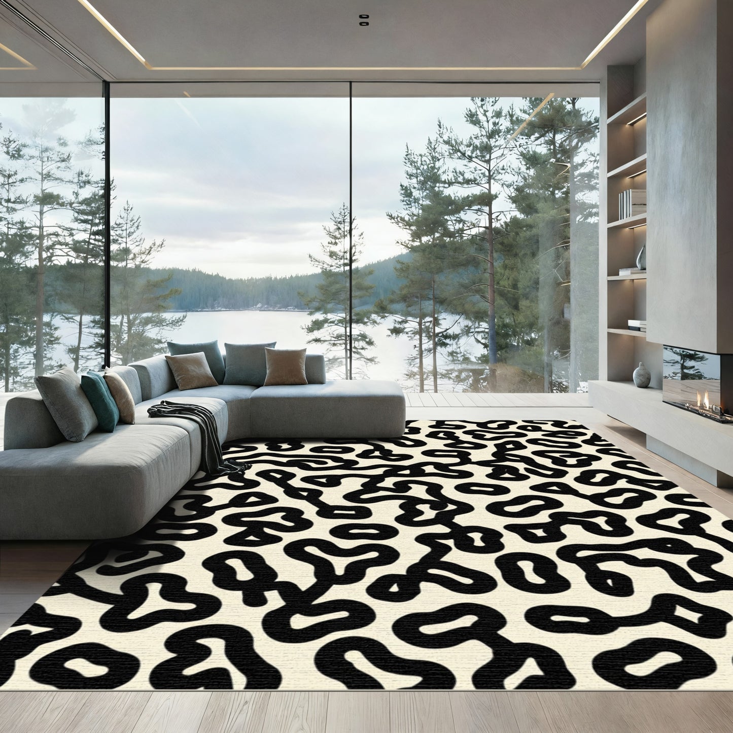Black Organic Flowing Lines Rug