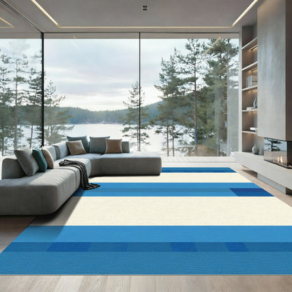 Modern Blue Cream Stripe Rug