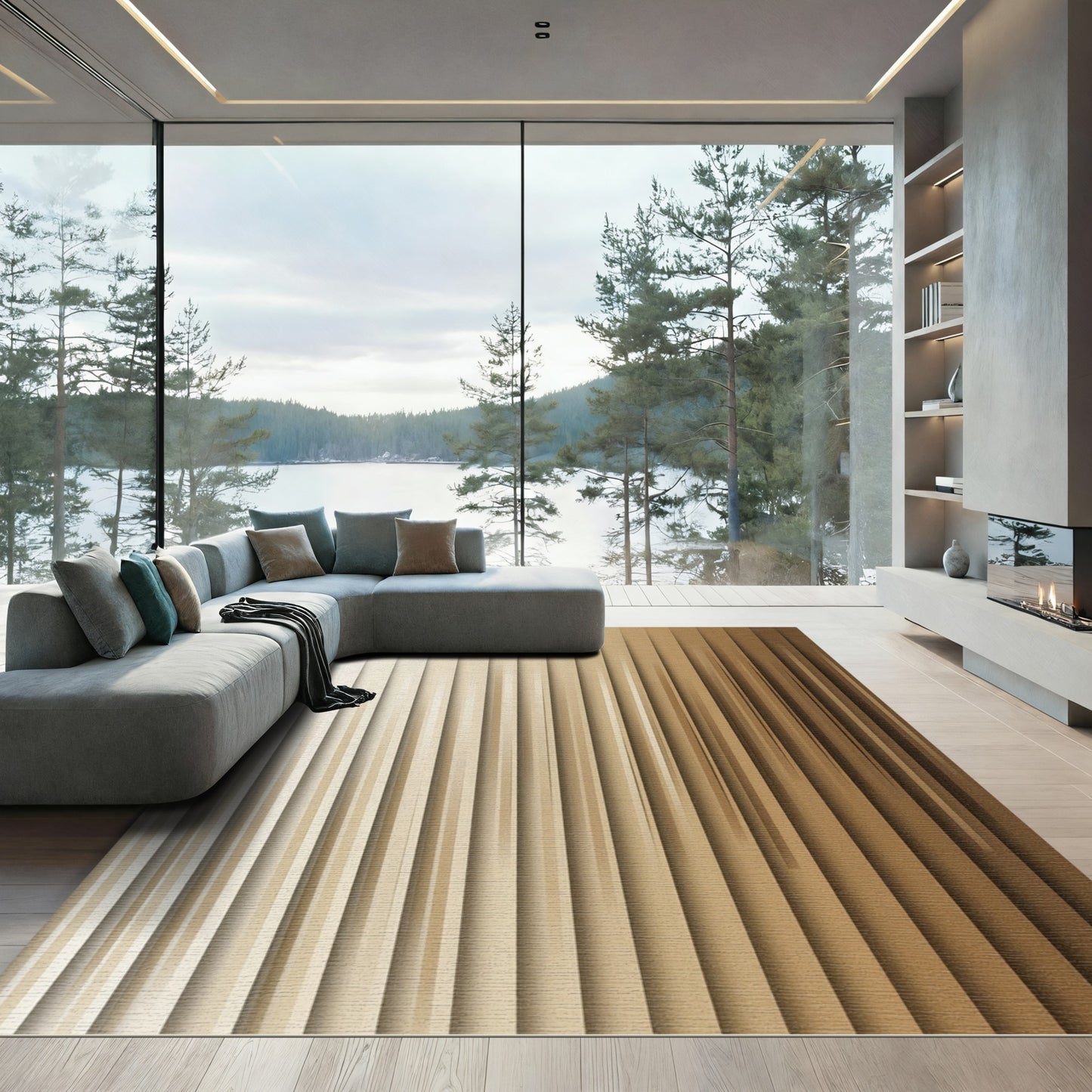 Graduated Beige Vertical Barre Rug