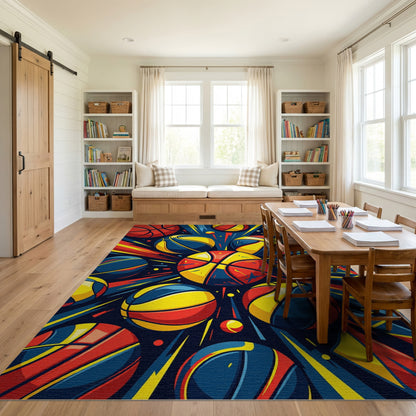 Vibrant Explosive Multicolor Basketball Sneaker Rug