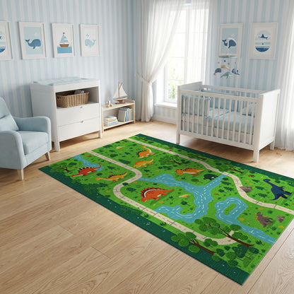 Whimsical Dino Path River Forest Rug