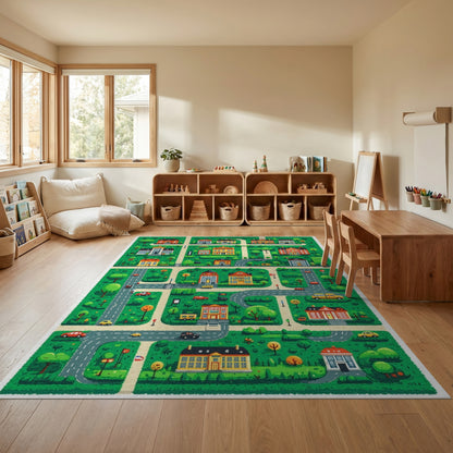 Whimsical Colorful Town Map Rug