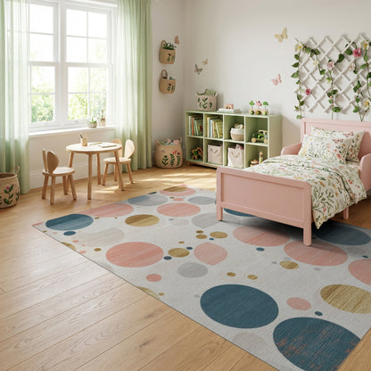 Abstract Teal Coral Gold Circles Rug