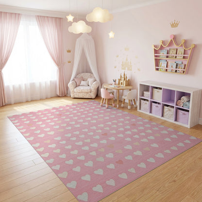 Pink and White Hearts Whimsical Rug