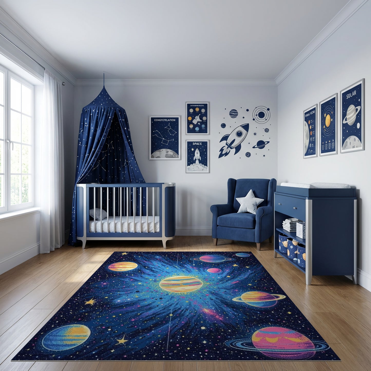 Cosmic Nebula Vibrant Planets Stars Rug