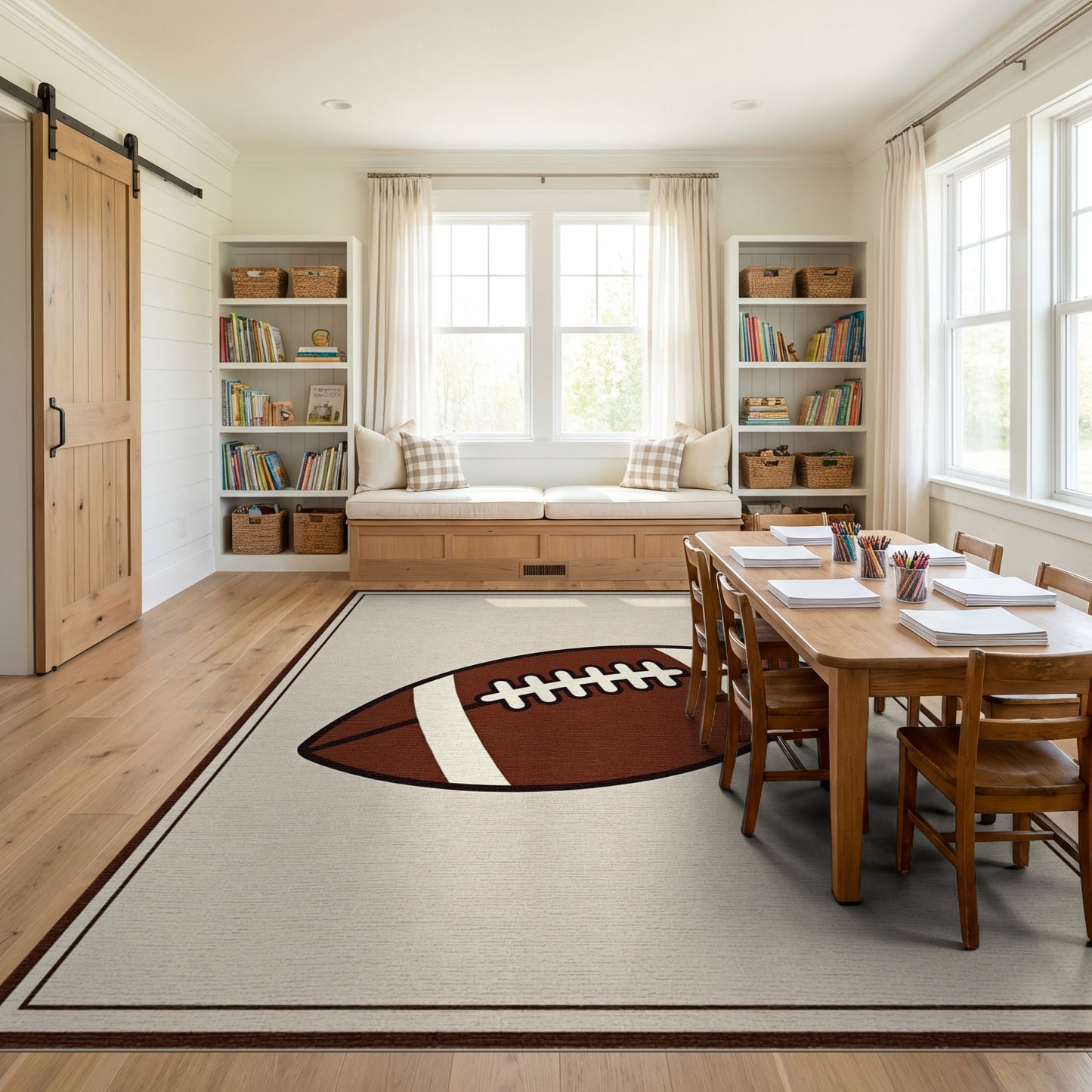 Brown and White Laced Football Rug