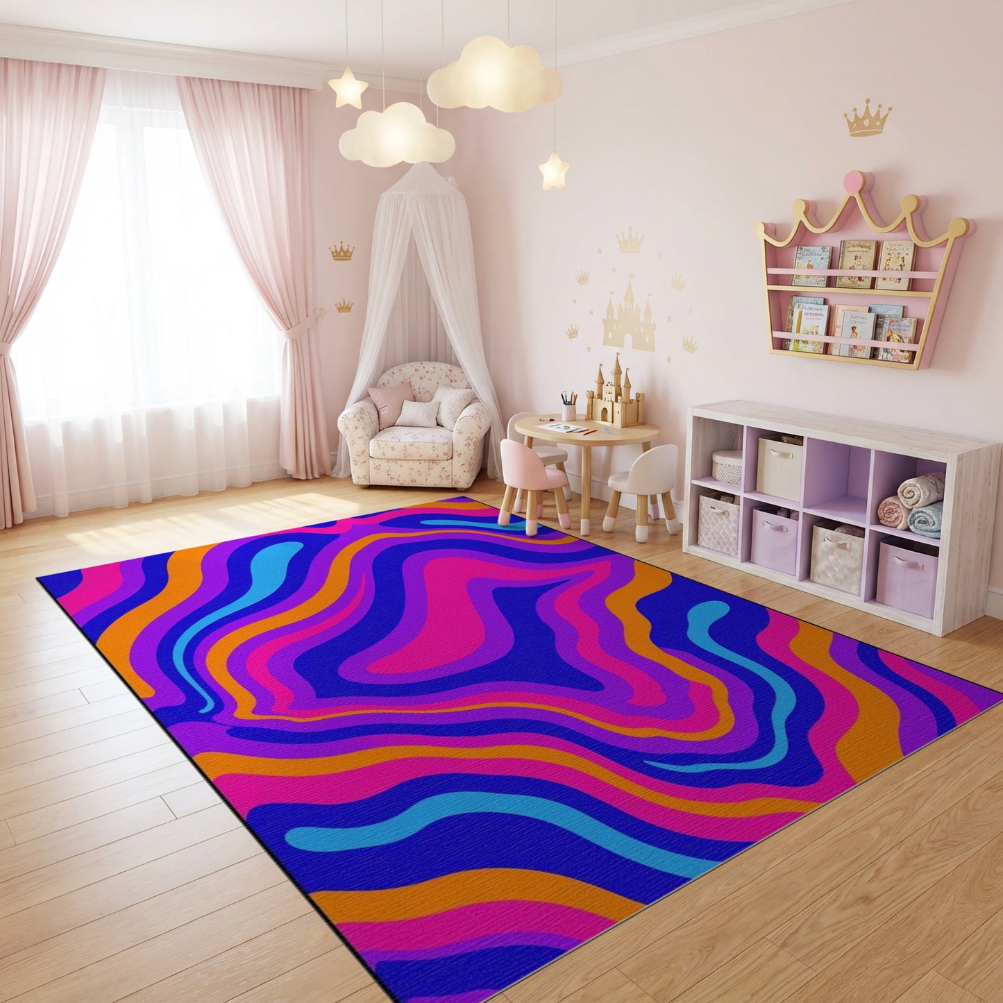 Vibrant Wavy Pink Orange Blue Purple Rug