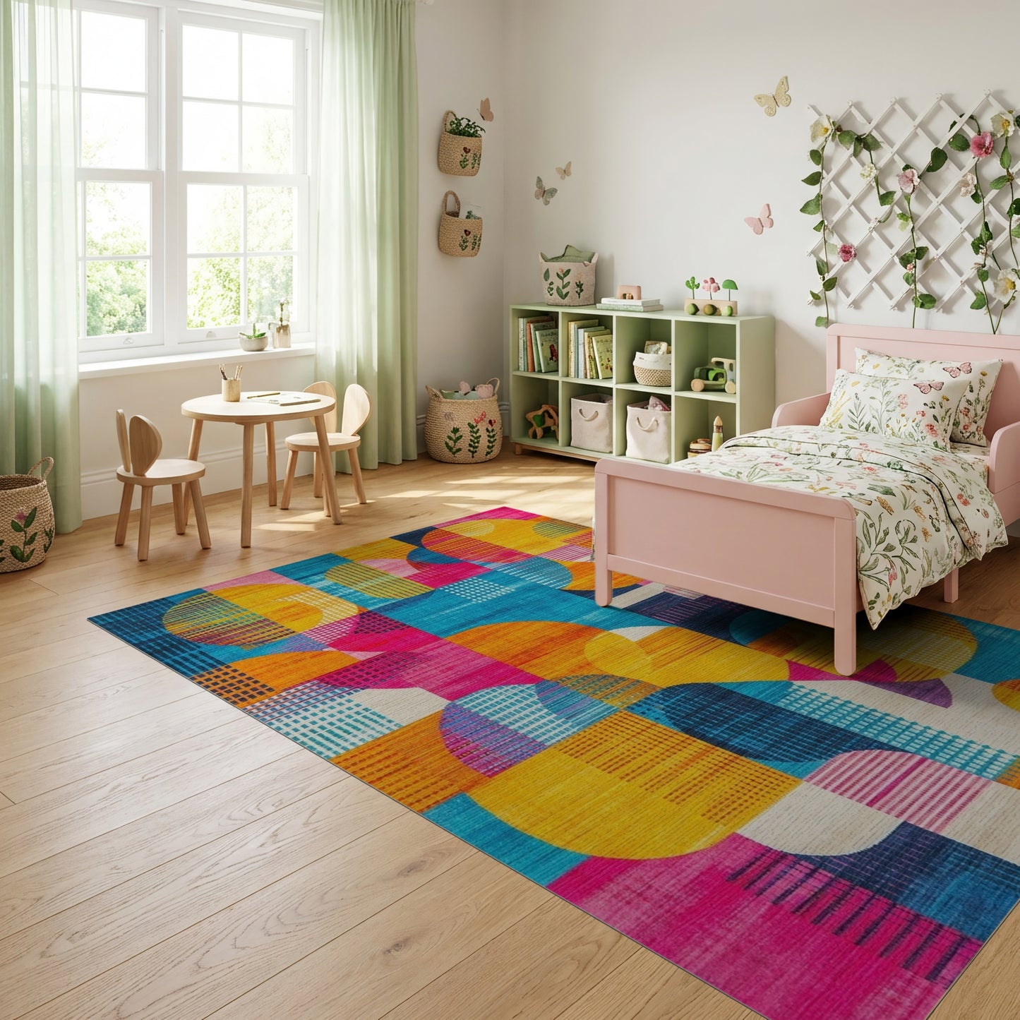 Vibrant Orange Pink Teal Circles Rug