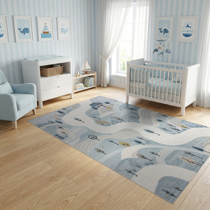 Whimsical Snowy Cottage Winding Paths Rug