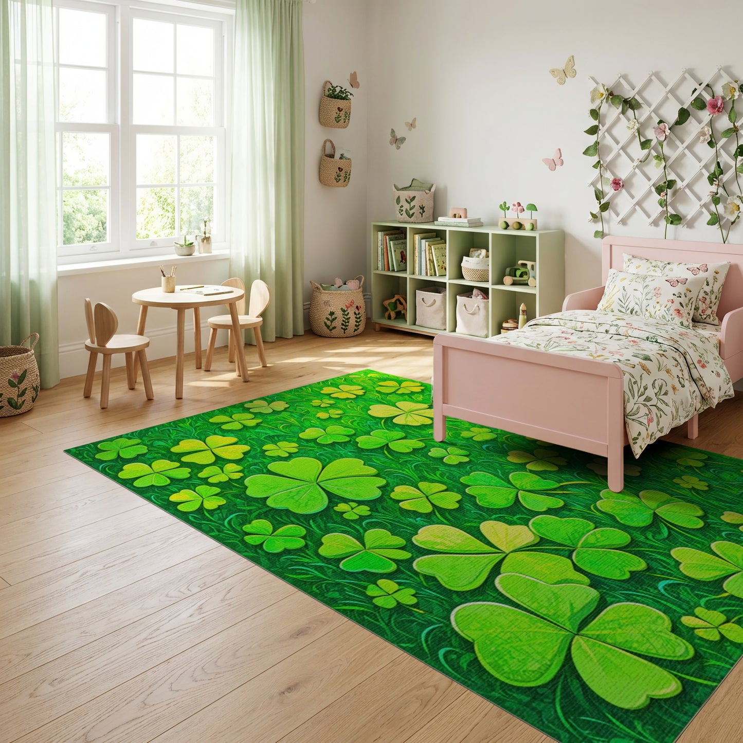 Vibrant Lush Four-Leaf Clover Grass Rug