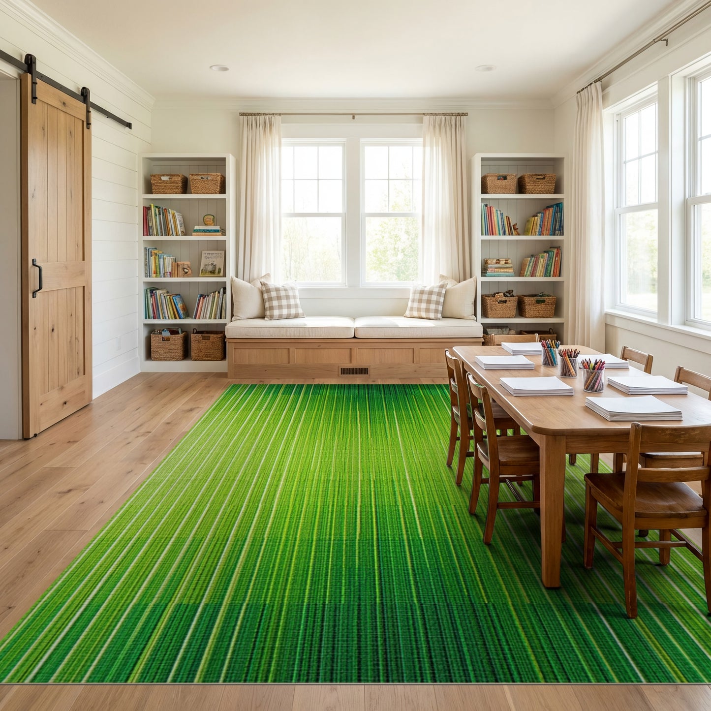 Vibrant Green Vertical Gradient Stripes Rug