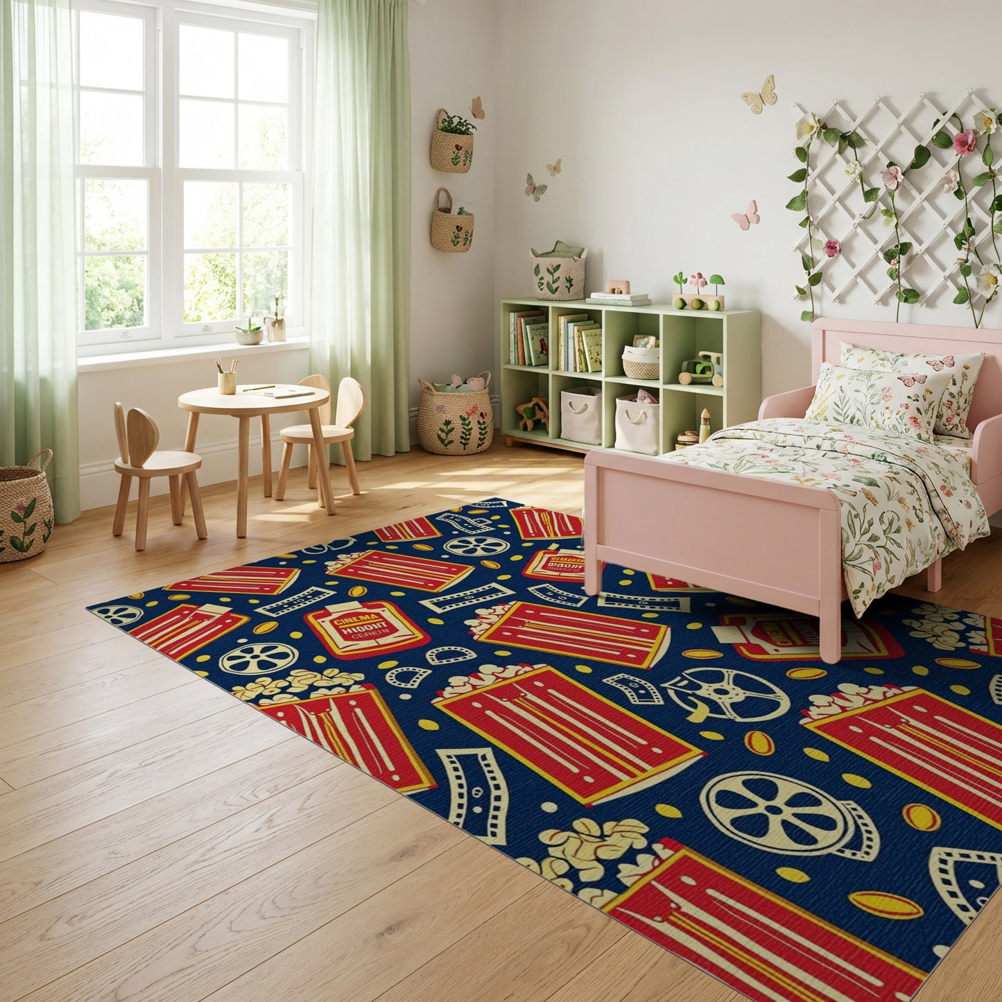 Retro Red Popcorn Film Reels Rug