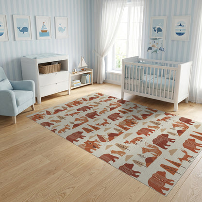 Whimsical Rust Fox Bear Forest Rug
