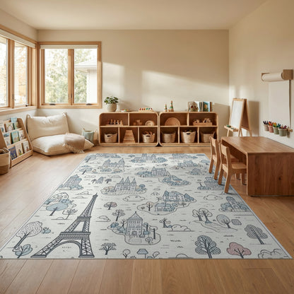 Whimsical Blue Eiffel Tower Castles Rug