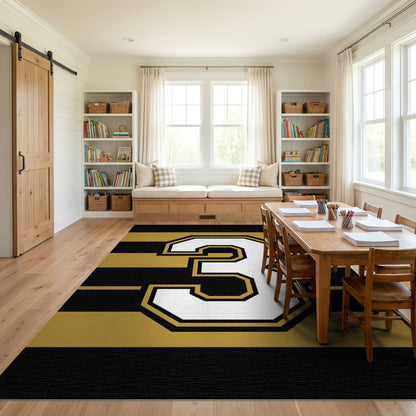 Bold Black Gold Striped Number 3 Rug