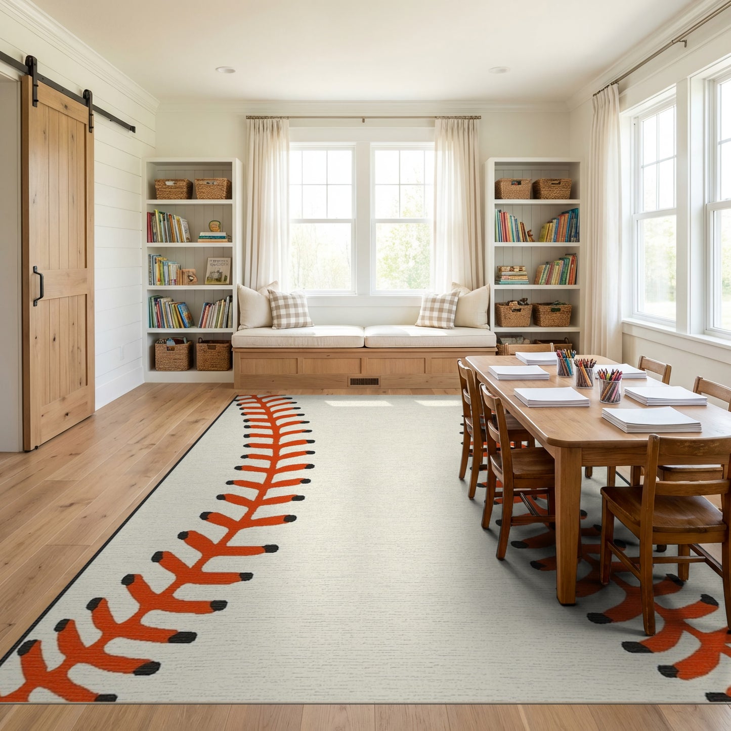 Classic Red Baseball Seam Rug