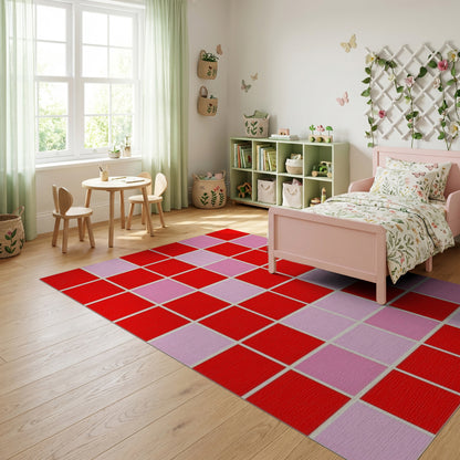 Bold Pixelated Pink Heart Red Rug