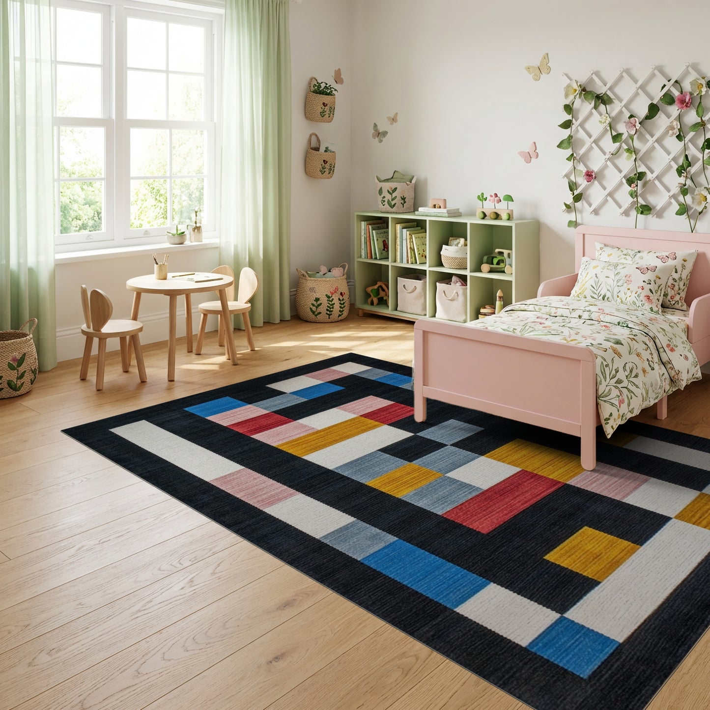 Modern Multicolor Geometric Blocks Rug