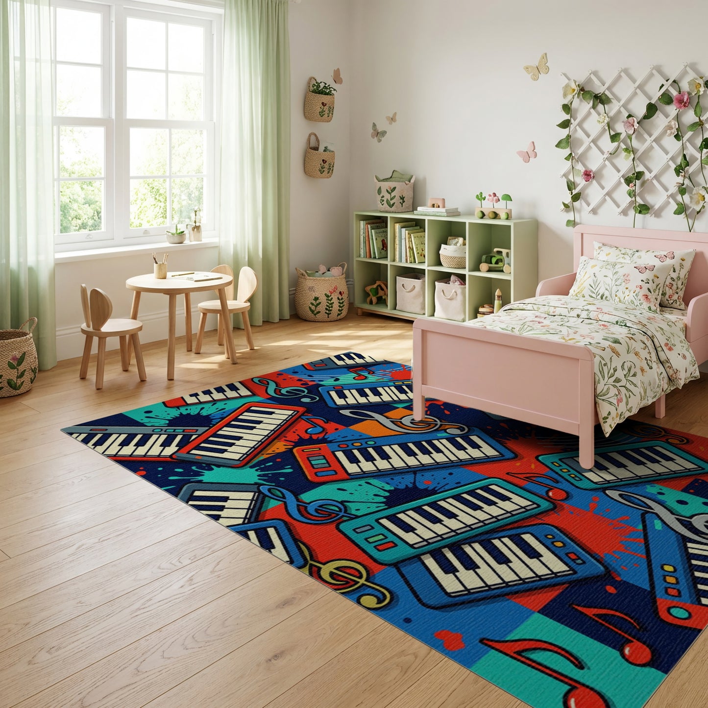 Vibrant Musical Keyboards Splatter Notes Rug