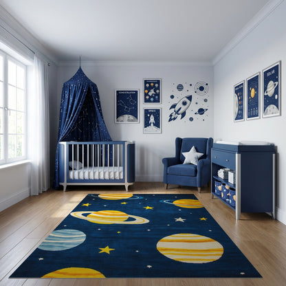 Navy Ringed Planets Stars Cosmic Rug