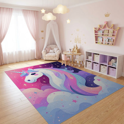 Whimsical Unicorn Stars Rainbow Clouds Rug