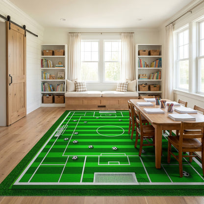 Striped Green Soccer Field Balls Rug