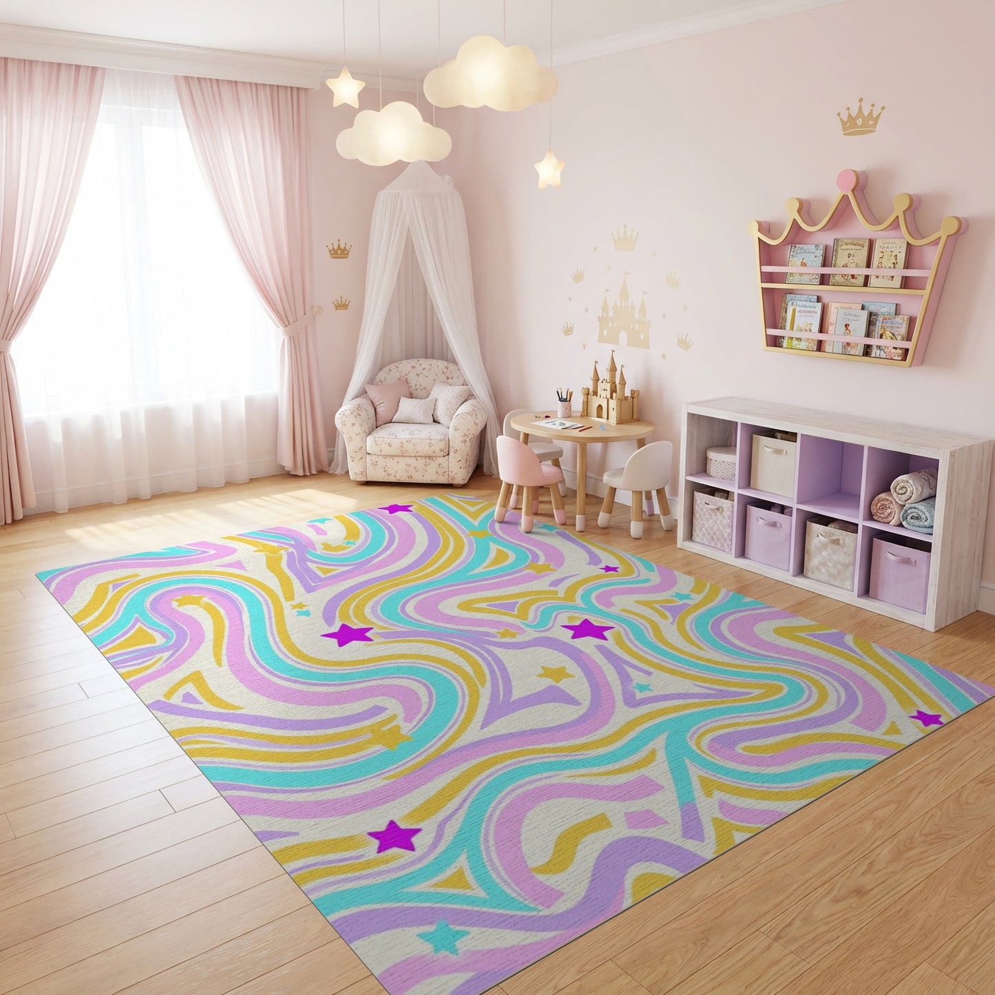 Retro Groovy Pastel Wavy Stars Rug