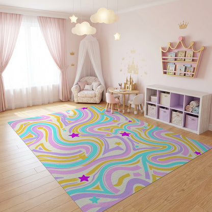 Retro Groovy Pastel Wavy Stars Rug