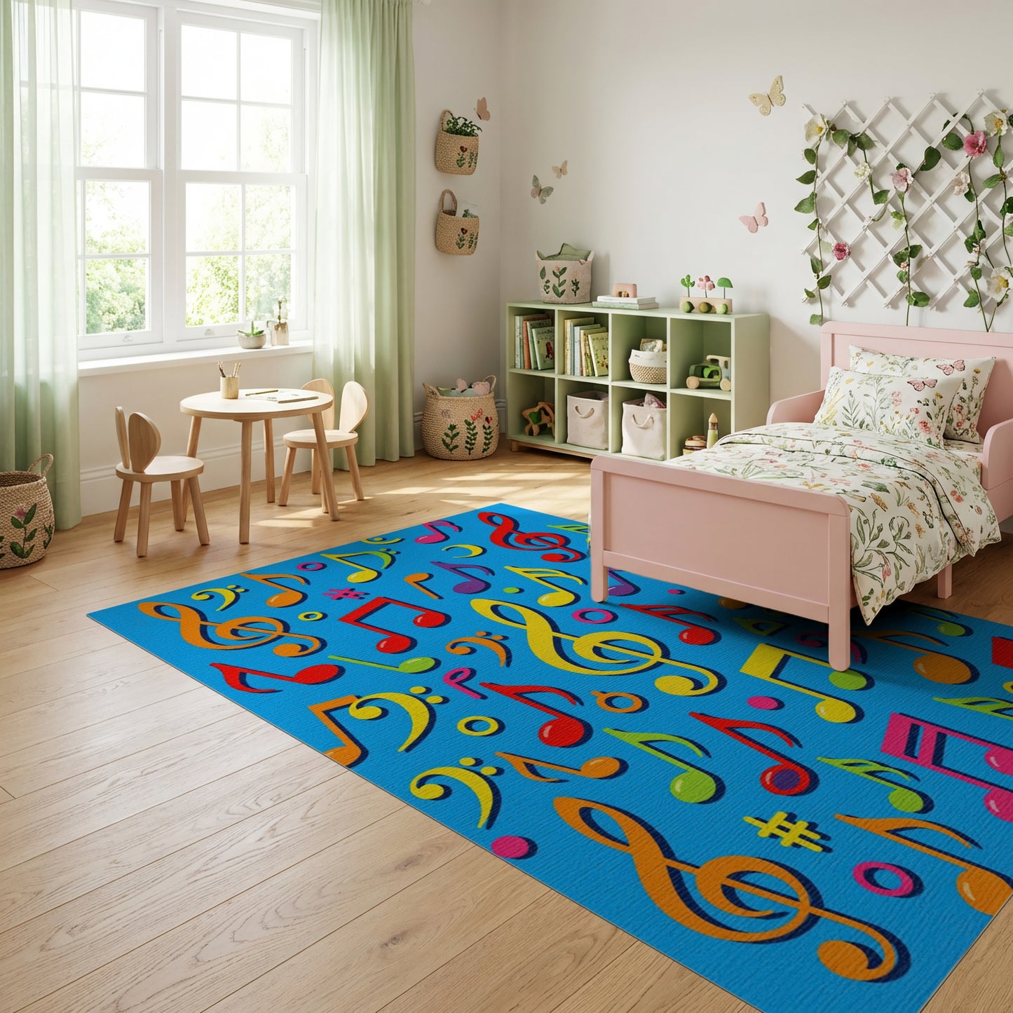 Whimsical Colorful Musical Notes Blue Rug