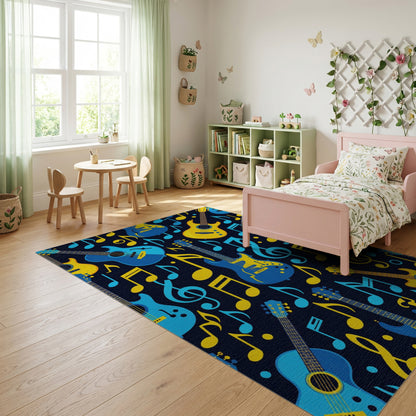 Vibrant Electric Guitars Notes Navy Rug