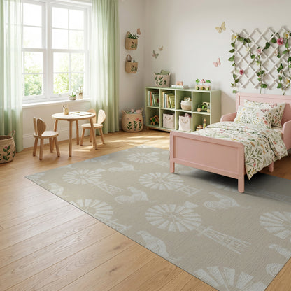 Farmhouse Windmill Rooster Pattern Rug