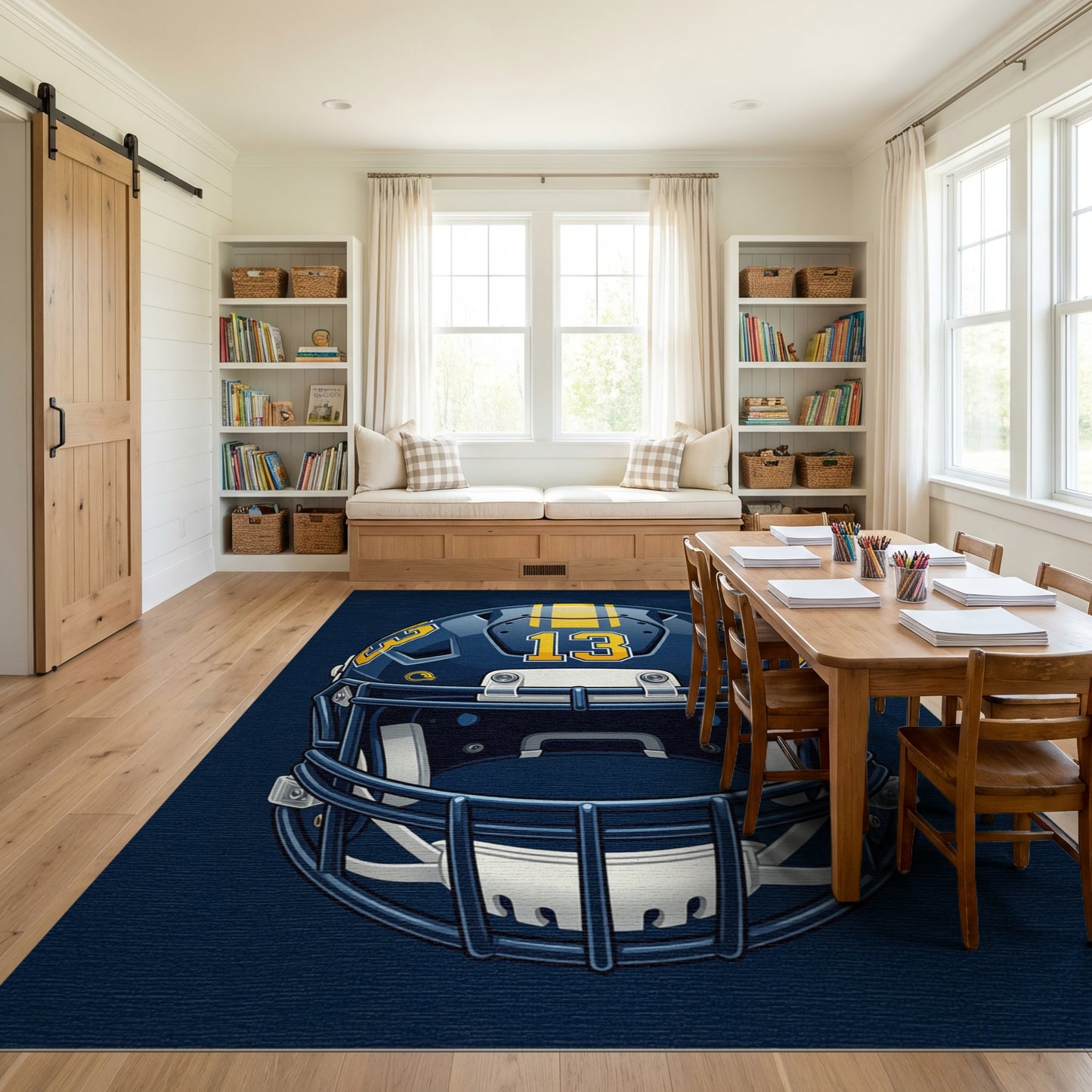 Bold Navy Gold Striped Helmet 13 Rug