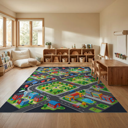 Colorful Isometric Urban Cityscape Rug 2
