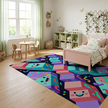 Playful Stacked Smiling Cubes Rug