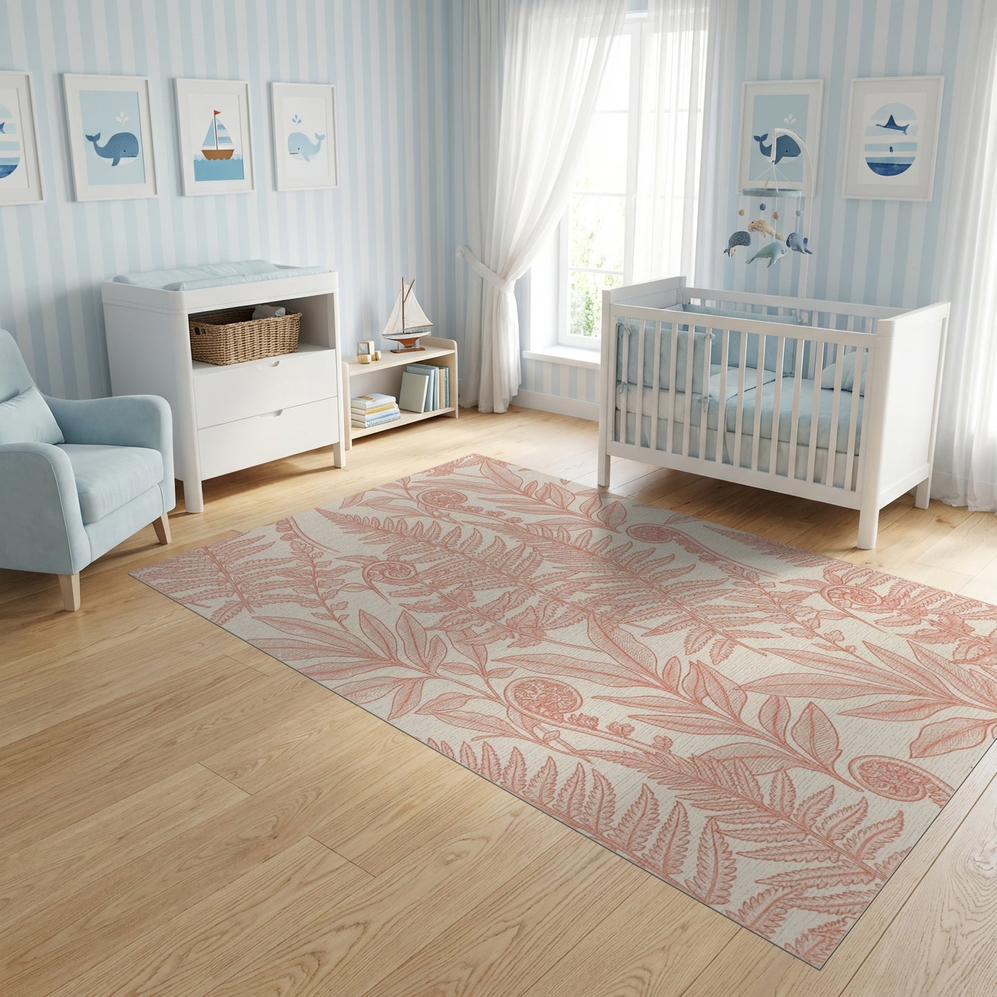 Coral Fern Fronds Fiddlehead Botanical Rug