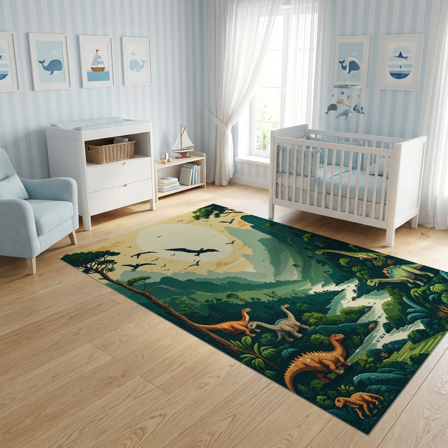 Vibrant Dinosaur Valley Sunset Mountain Rug