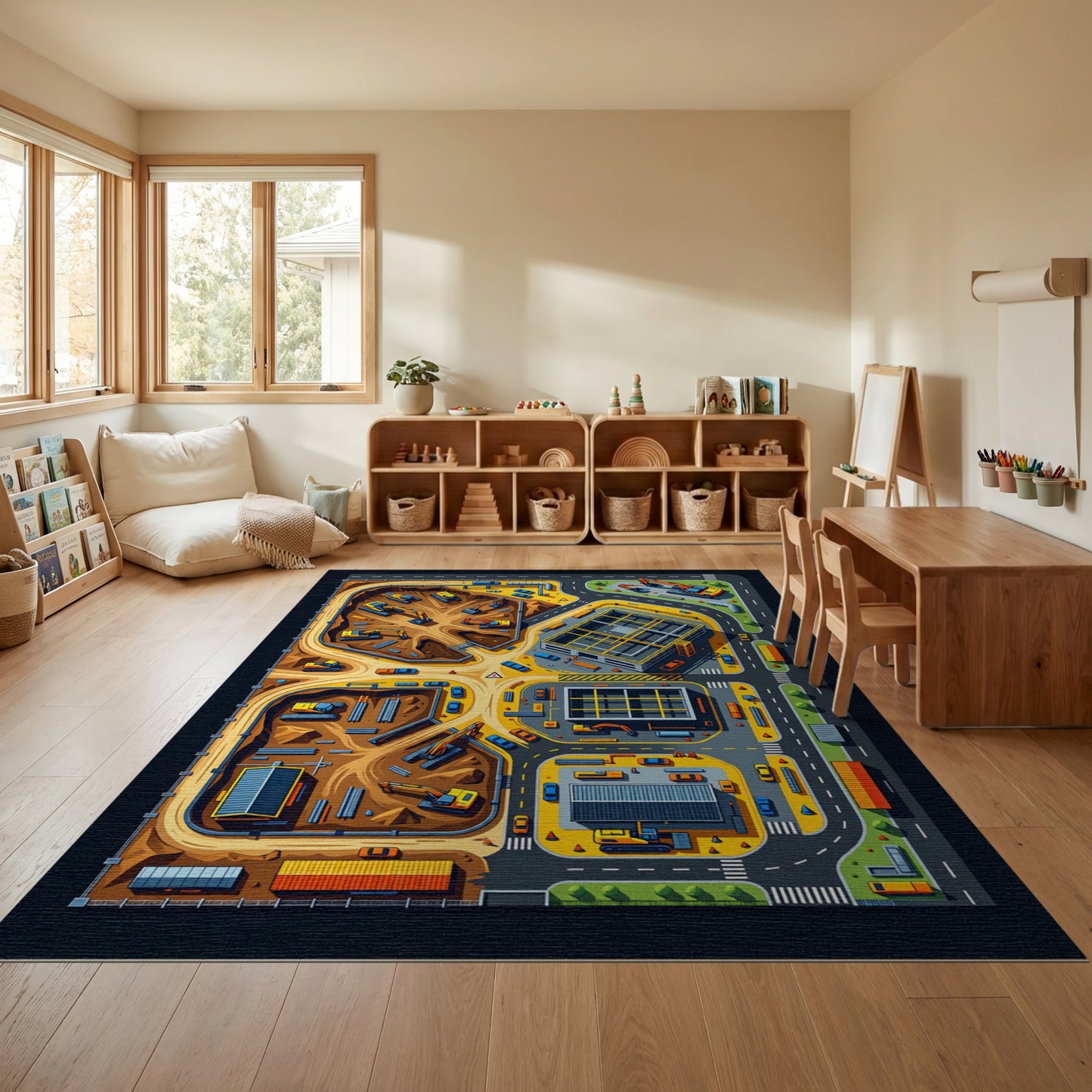 Vibrant Construction Site Machinery Rug