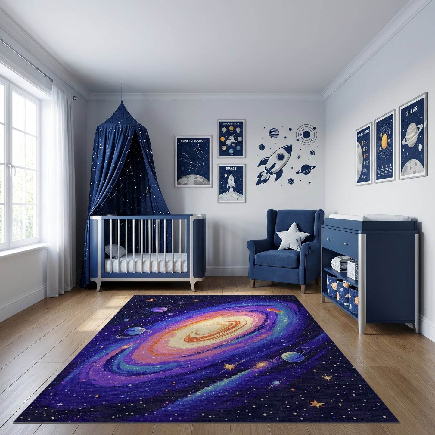 Vibrant Spiral Galaxy Cosmic Stars Rug
