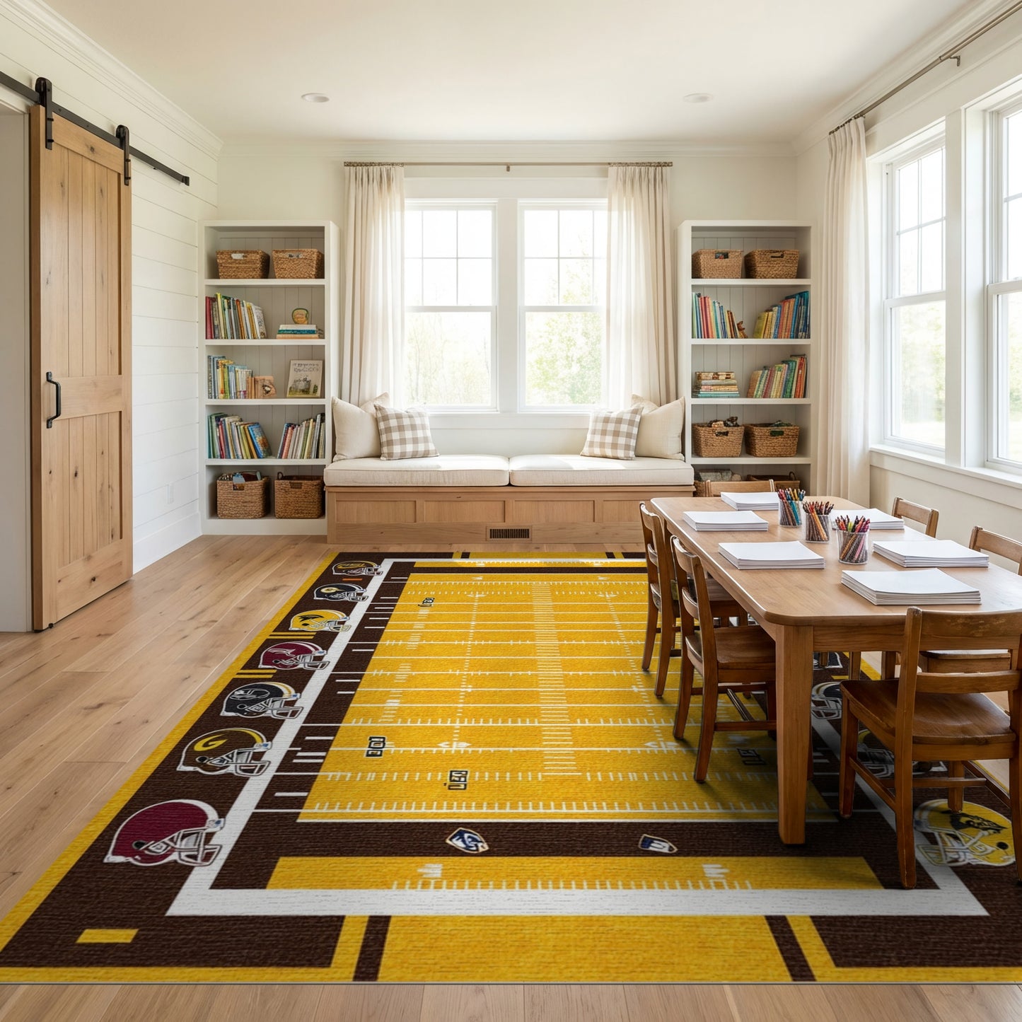 Golden Football Field Team Helmets Rug