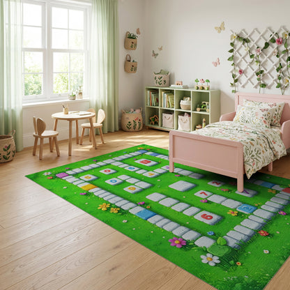 Playful Colorful Floral Numbered Tiles Rug