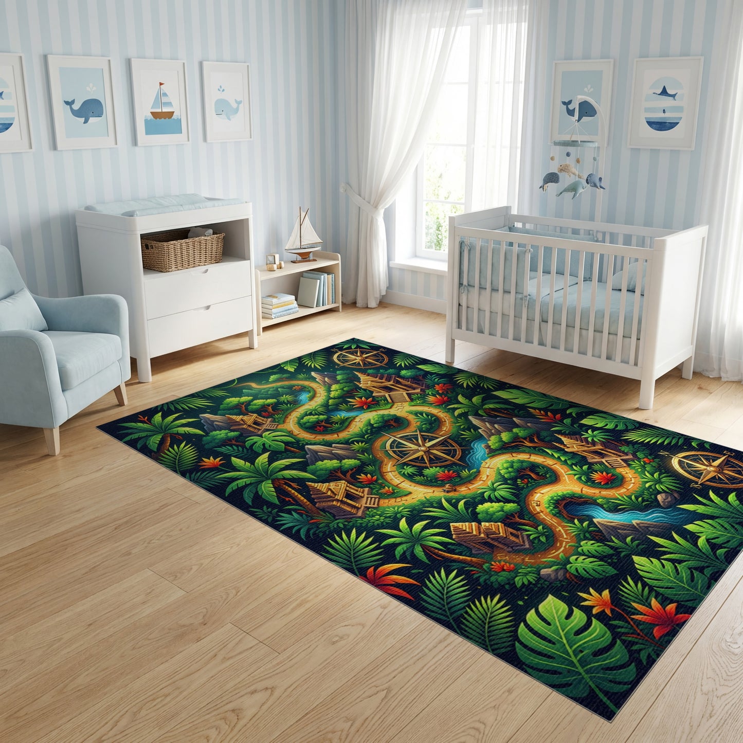 Lush Tropical Golden Trail Temple Compass Rug