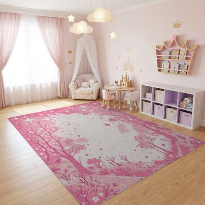 Dreamy Pink Starry Forest Rug