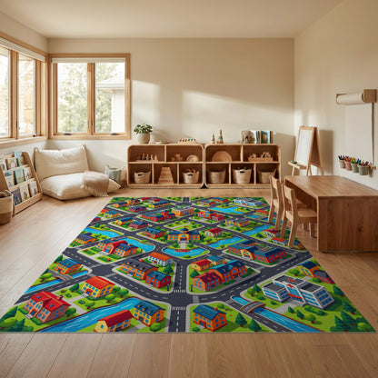 Vibrant Isometric Cityscape Pattern Rug 2