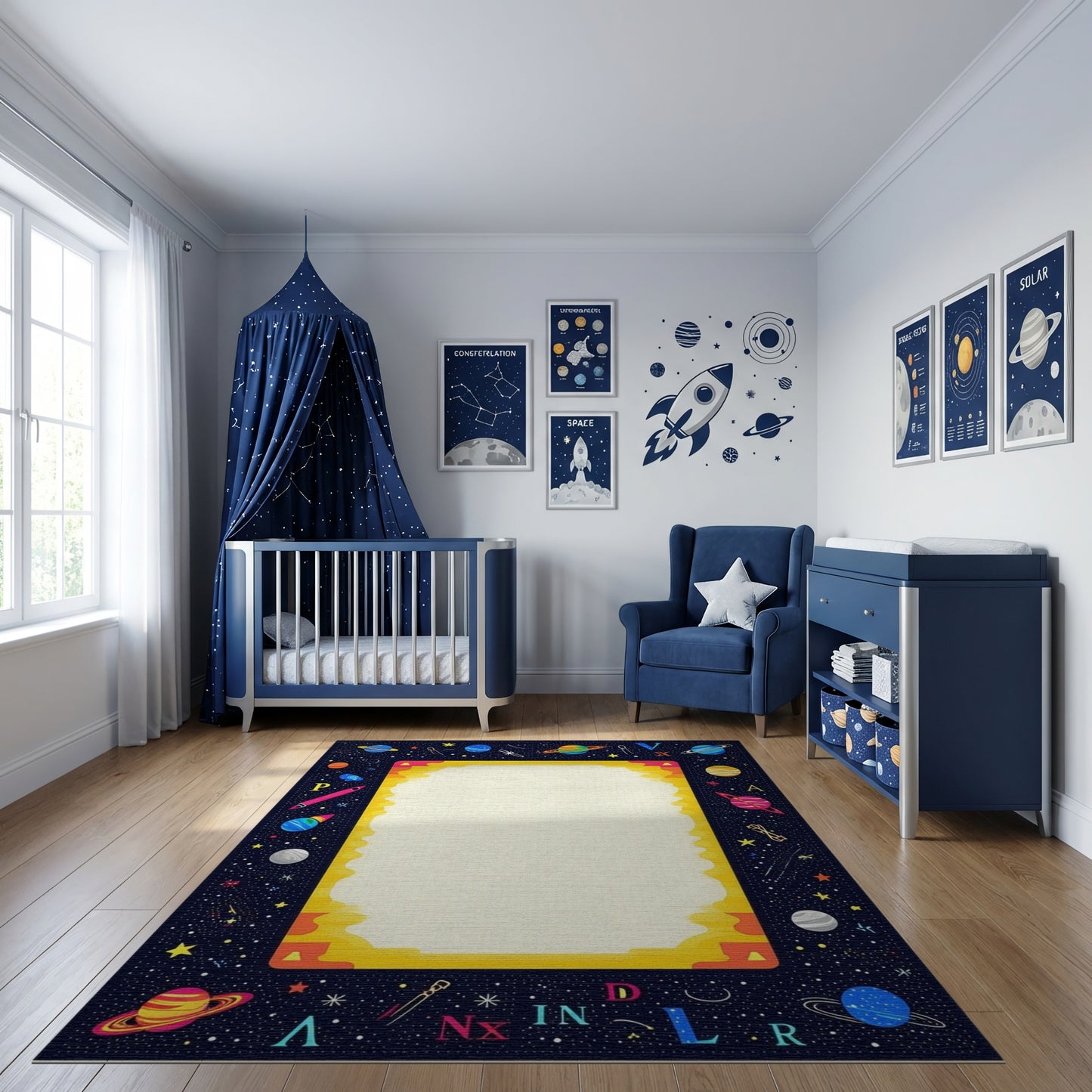 Vibrant Cosmic Alphabet Planets Stars Rug
