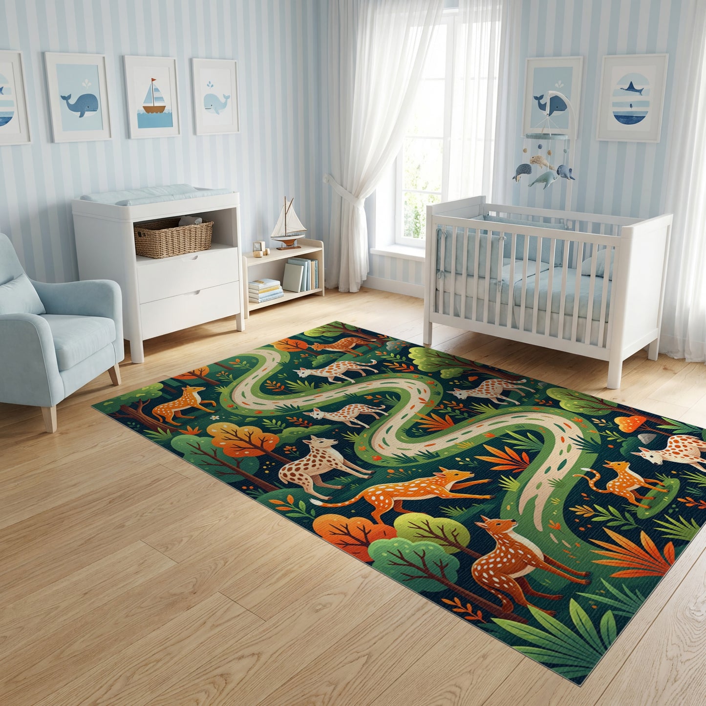 Whimsical Spotted Deer Forest Path Rug
