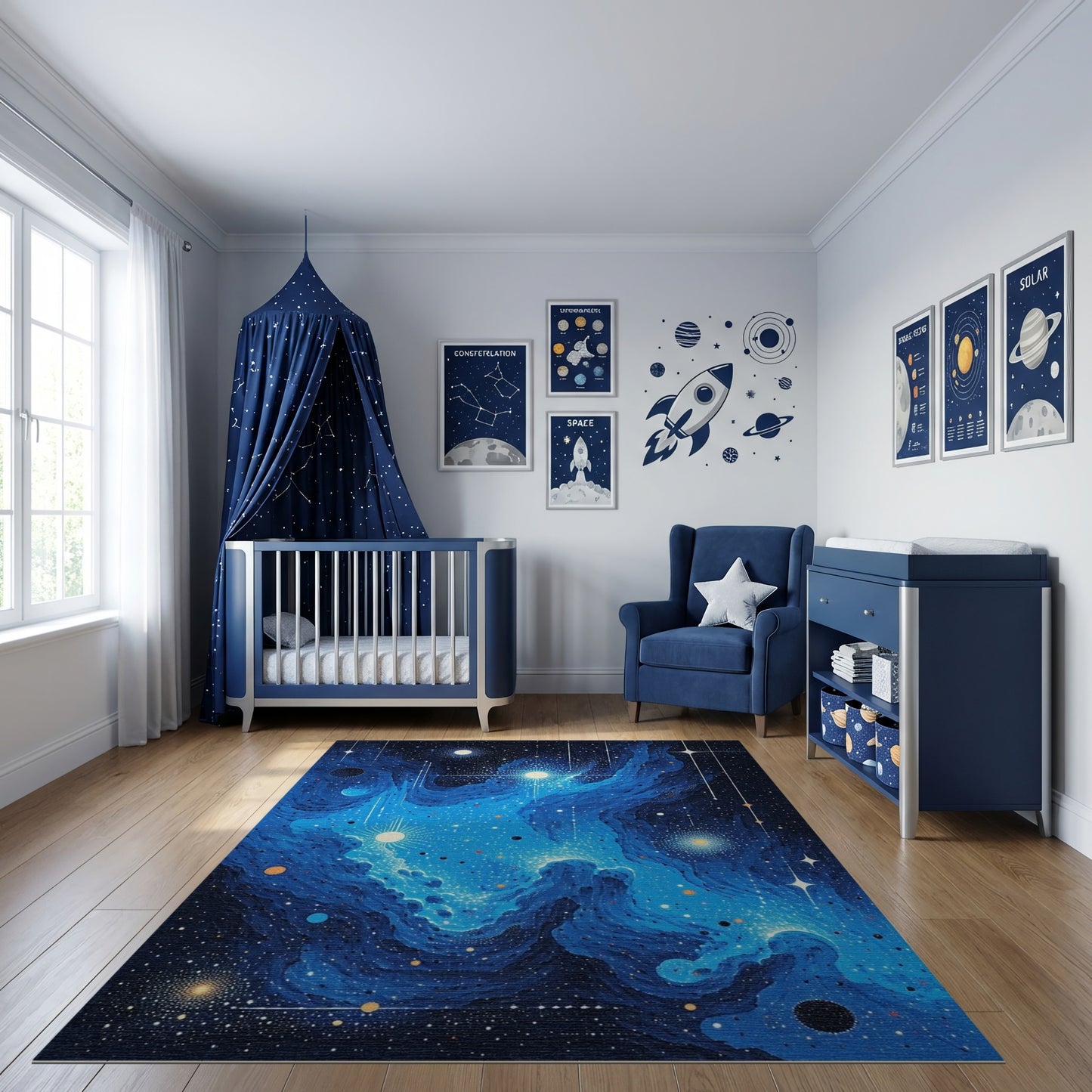 Deep Blue Cosmic Nebula Starry Rug