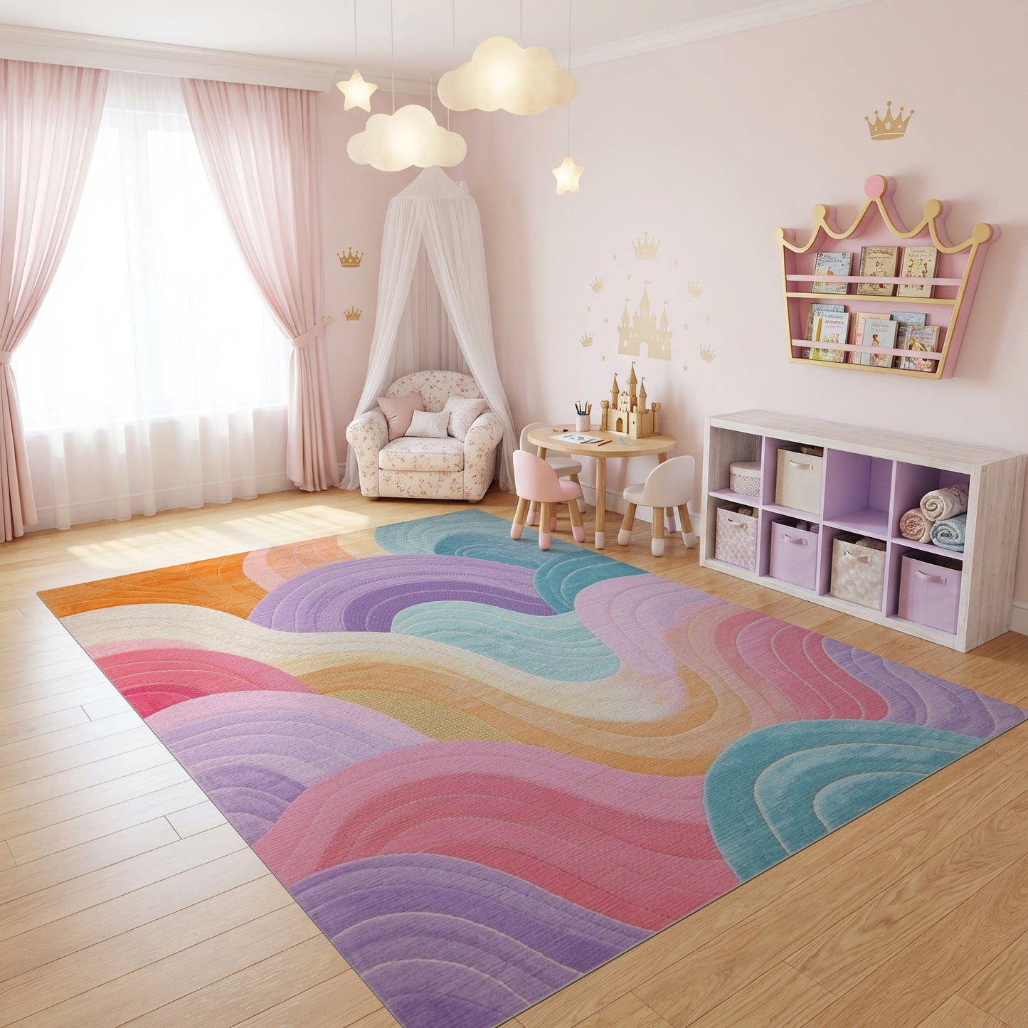 Vibrant Layered Wavy Multicolor Rug